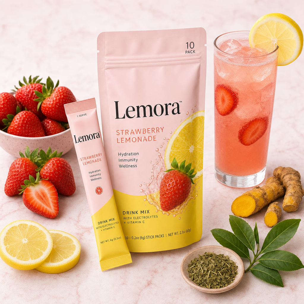 Lemora with berberine, yerba mate and strawberry lemonade drink