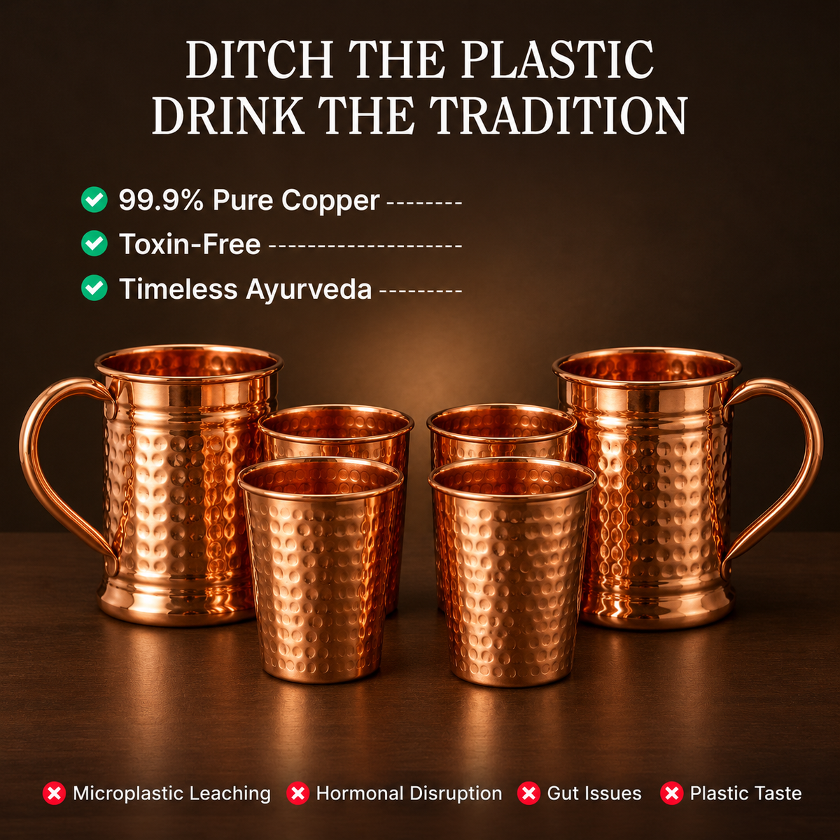 Ditch the plastic, drink the tradition — copper cups and mugs set