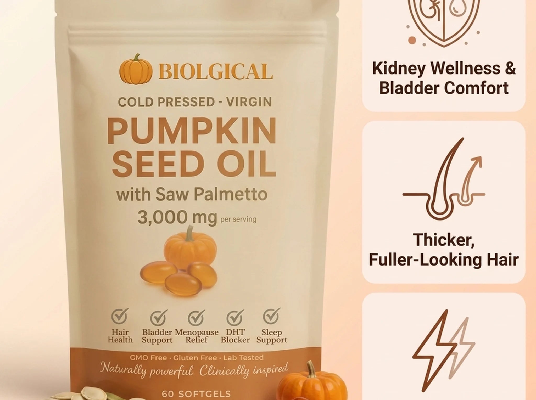 Biolgical Pumpkin Seed Oil Softgels pouch
